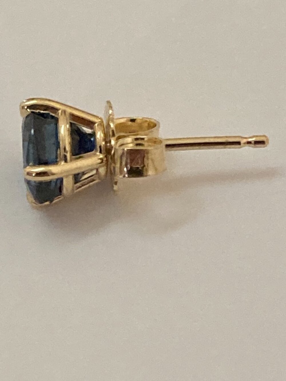 14K Yellow Gold Blue Sapphire Stud Earrings - Picture 7 of 7
